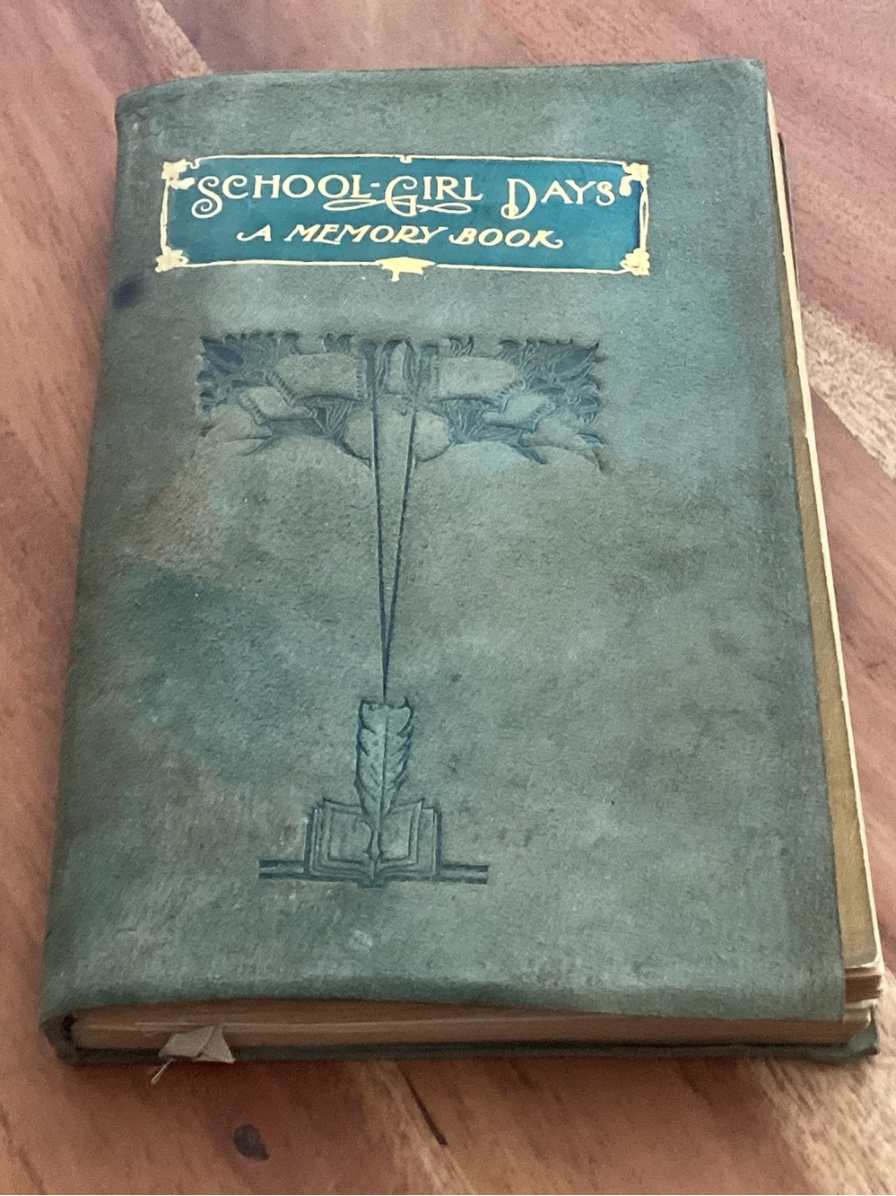Antique School-Girl Days A Memory Book with a distintive green leather cover